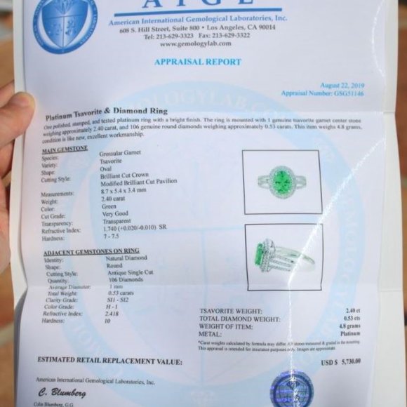 Tsavorite 2.40ct Diamonds Solid 950 Platinum Ring - Picture 3 of 9